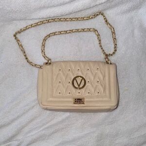 Valentino Cream Quilted Shoulder Bag with Gold Chain
